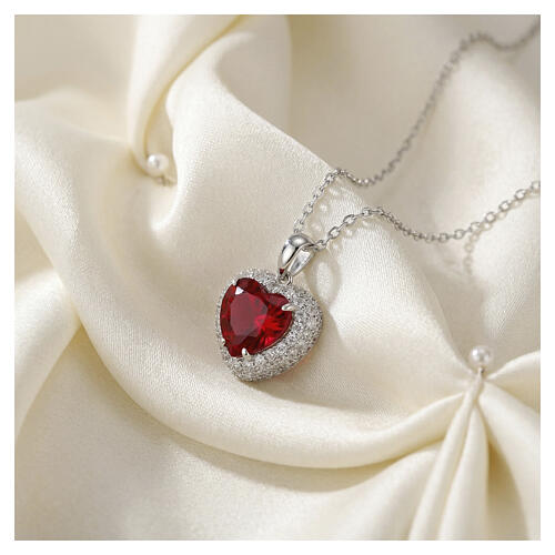 Collana cuore argento 925 rodiato con zircone rosso ciliegia Amen 3