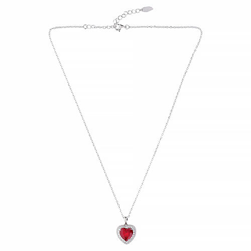 Colar coração prata 925 rodinada com zircão vermelho cereja Amen 5