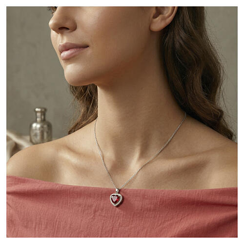 Cherry-Red Zircon Heart Necklace AMEN 925 Rhodium-Plated Silver 2