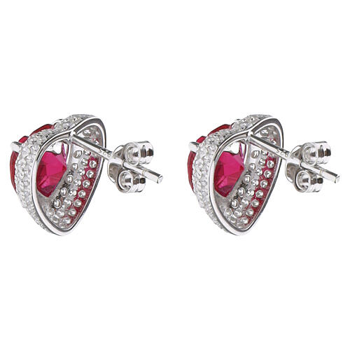 AMEN rhodium-plated 925 silver cherry-red zircon heart stud earrings 3