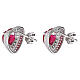 AMEN rhodium-plated 925 silver cherry-red zircon heart stud earrings s3