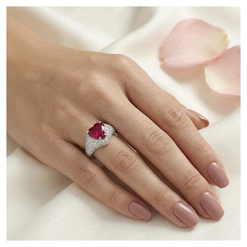 Bague cœur zircon rouge cerise argent 925 rhodié AMEN 2