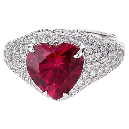 Bague cœur zircon rouge cerise argent 925 rhodié AMEN 3