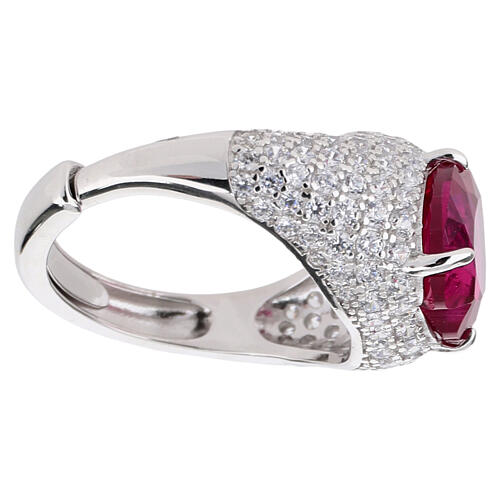 Anello zircone rosso ciliegia cuore argento 925 rodiato AMEN 4