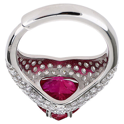 Anello zircone rosso ciliegia cuore argento 925 rodiato AMEN 5