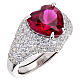 Anello zircone rosso ciliegia cuore argento 925 rodiato AMEN s1