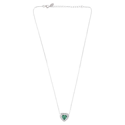 Collier cœur en zircon vert émeraude pavé de zircons blancs AMEN argent 925 rhodié 5