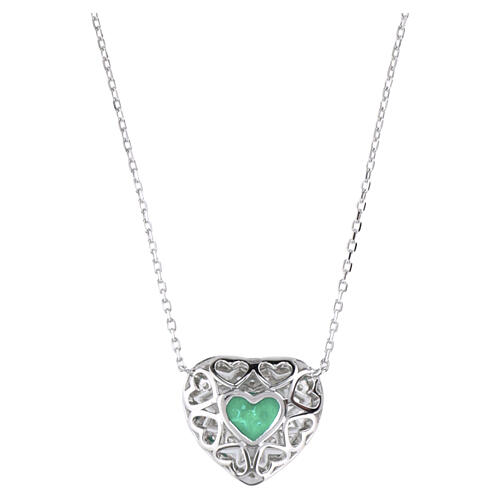 Collana zircone verde a cuore pavé bianchi AMEN argento rodiato 4