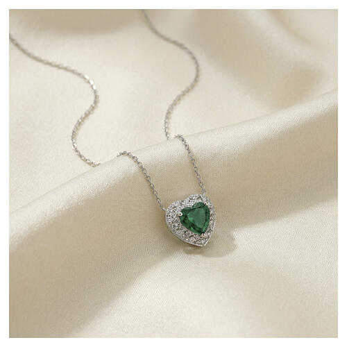 AMEN Green Zircon Heart Necklace with White Zircon Pave, Rhodium-Plated 925 Silver 3