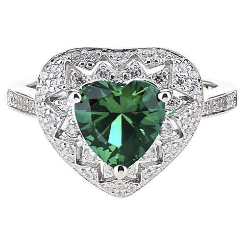 Anillo zircón verde corazón pavé blancos plata 925 rodiada AMEN 3