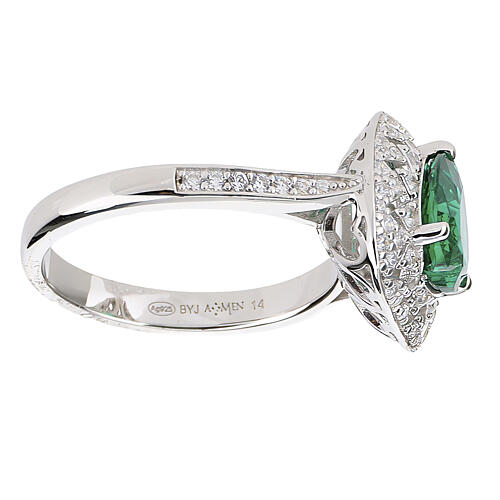 Bague cœur zircon vert pavé de zircons blancs argent 925 rhodié AMEN 4