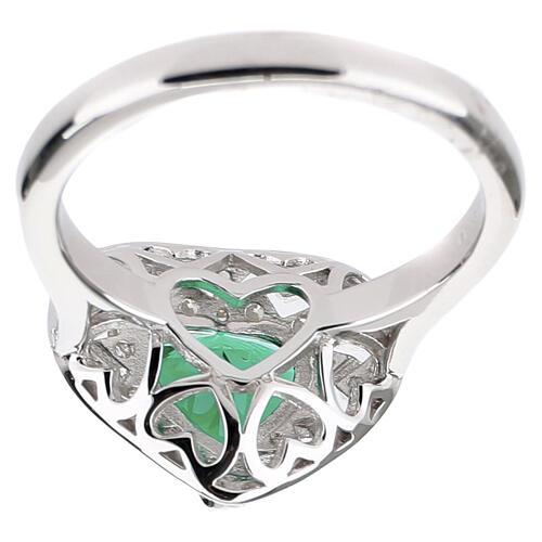 Bague cœur zircon vert pavé de zircons blancs argent 925 rhodié AMEN 5