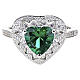 Bague cœur zircon vert pavé de zircons blancs argent 925 rhodié AMEN s3