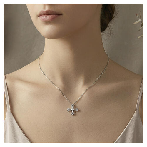 Collier croix zircons blancs Amen argent 925 rhodié 2