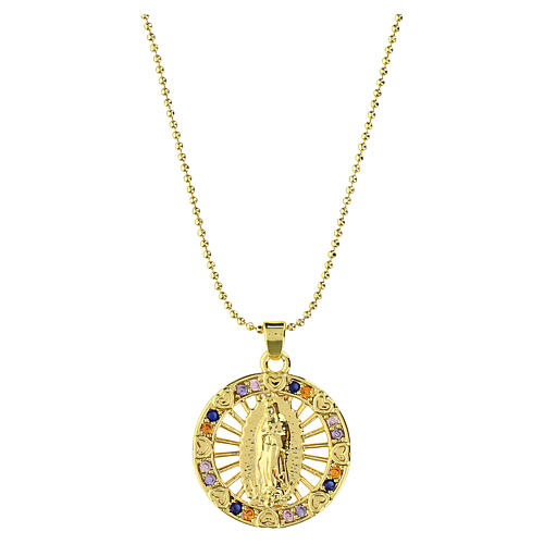 Collier médaille Guadalupe multicolore plaqué or 18K 1