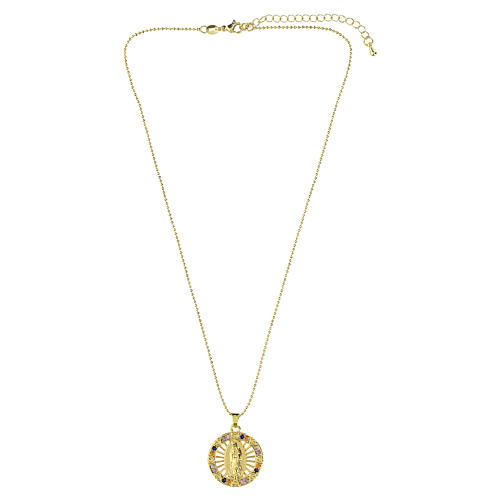 Collier médaille Guadalupe multicolore plaqué or 18K 3