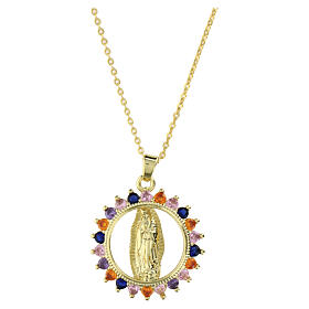 Collar Virgen de Guadalupe medalla redonda multicolor