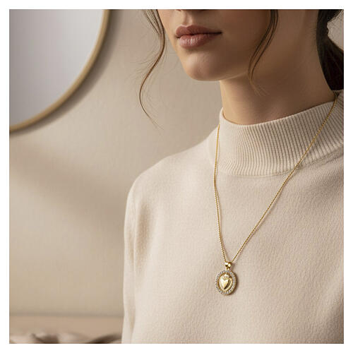 Sacred Heart medal necklace, 0.8 in gold-plated 2