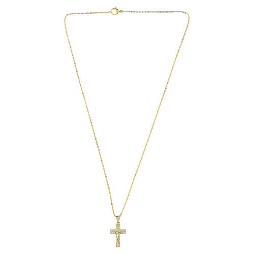 Collana con croce a pendente dorata con strass 4