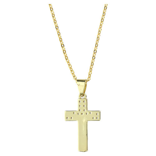Collana con croce a pendente dorata con strass 5