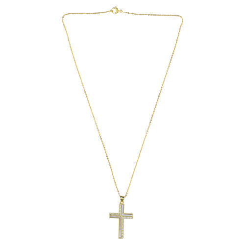 Colar com cruz pendente dourada com madrepérola e strass 4