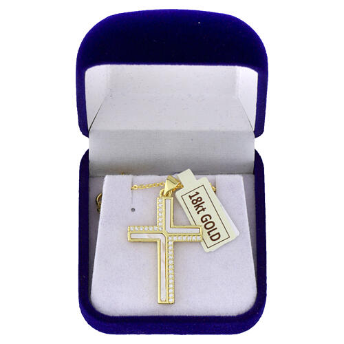 Colar com cruz pendente dourada com madrepérola e strass 6