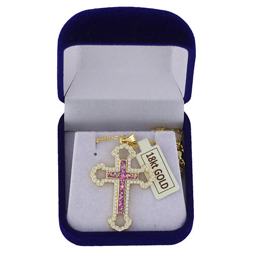 Collar con cruz colgante dorada con strass amatista 6