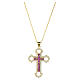 Collana con croce a pendente dorata con strass ametista s1