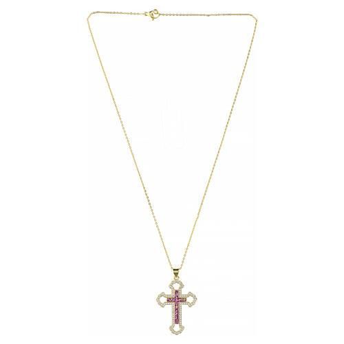 Gold-plated cross pendant necklace with amethyst strass 4