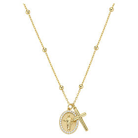 Collier en argent 925 doré Christ zircons blancs 45 cm
