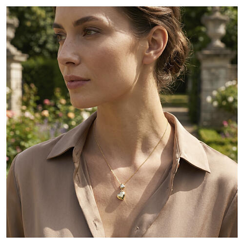 Amen necklace in 925 silver, gold finish, double hearts 2