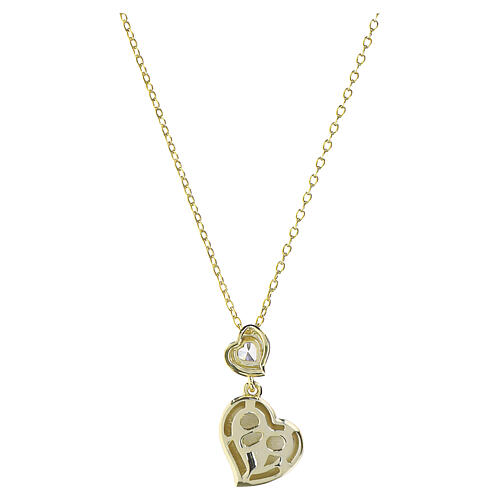 Amen necklace in 925 silver, gold finish, double hearts 3