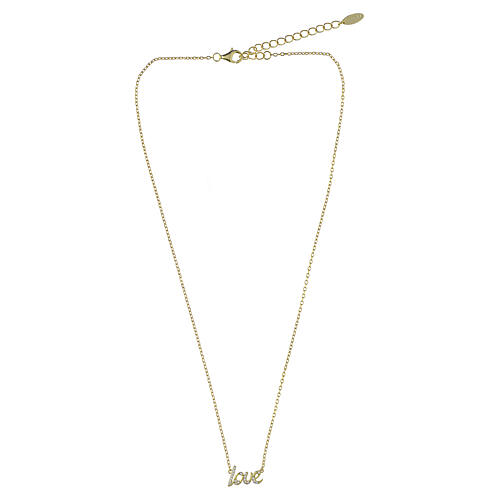 Amen gold-finish 'Love' necklace 925 silver with white zircons 4
