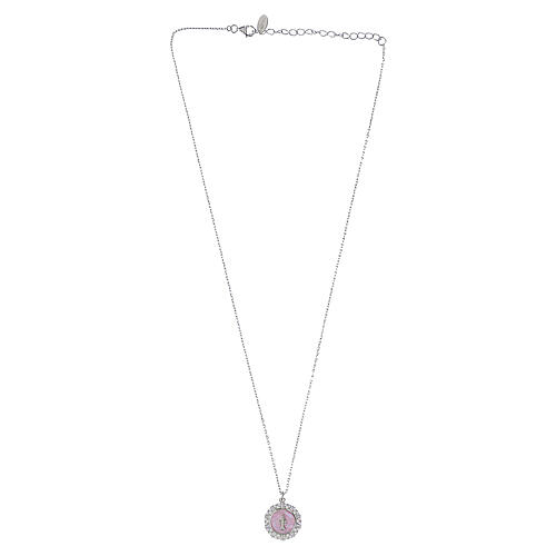 Amen necklace with Miraculous Medal, rhodium-plated 925 silver, pink mother-of-pearl and enamel 4
