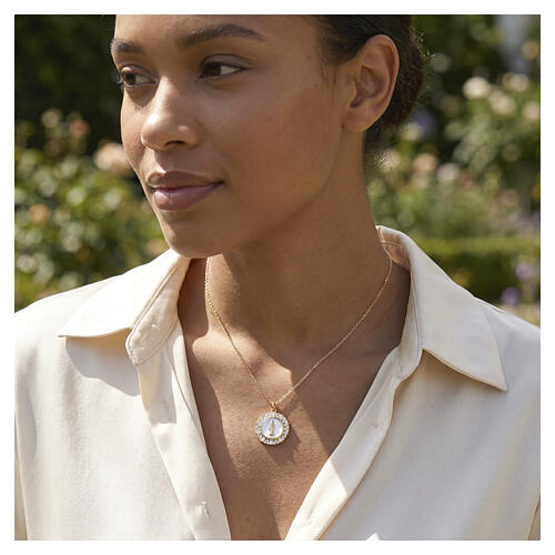 Amen necklace with Miraculous Medal pendant, white enamel, gold finish, 925 silver 2