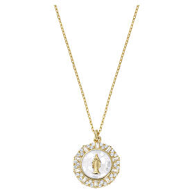 Collar colgante Milagrosa Amen esmalte blanco acabado dorado plata 925