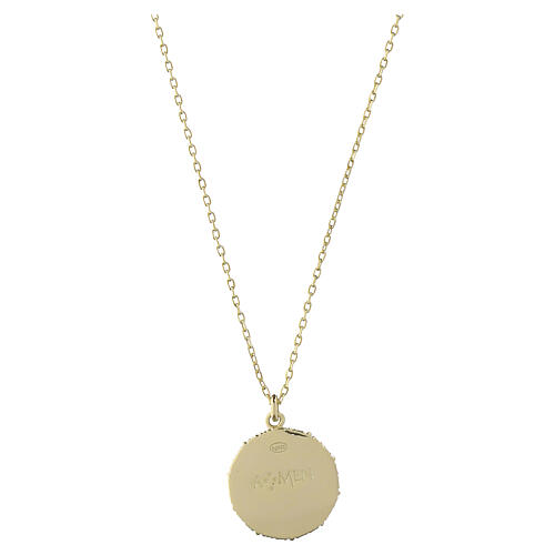 Miraculous Mary pendant necklace Amen white mother-of-pearl enamel with zircons 925 silver gold finish 3