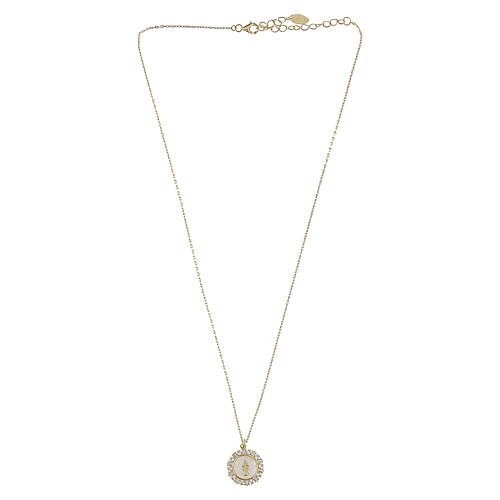 Miraculous Mary pendant necklace Amen white mother-of-pearl enamel with zircons 925 silver gold finish 4