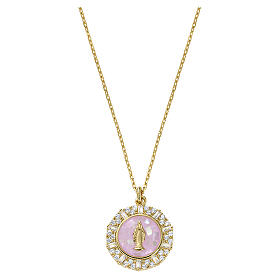 Collana finitura oro smalto rosa e madreperla Amen argento 925