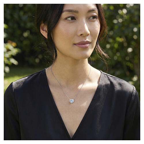 Collier cœur avec zircon aigue-marine Amen argent 925 2