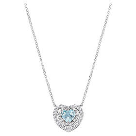 Amen Heart Necklace with Aquamarine Zircon, 925 Silver