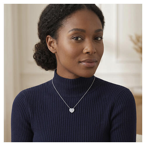Amen necklace in rhodium-plated 925 silver with white heart-shaped zircon 2