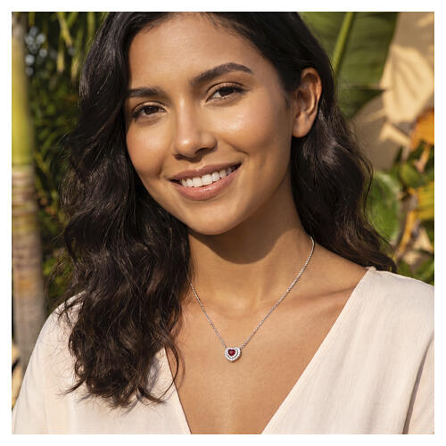 Collana con zircone color rubino Amen cuore argento 925 2