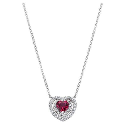 Amen Heart Necklace with Ruby-Colored Zircon, 925 Silver 1