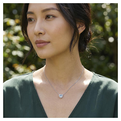 Collana a cuore zircone acquamarina Amen argento 925 2