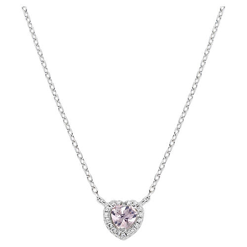 Colar coração com zircão cor-de-rosa morganite prata 925 Amen 1