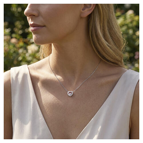 Amen Heart Necklace with Morganite-Pink Zircon, 925 Silver 2