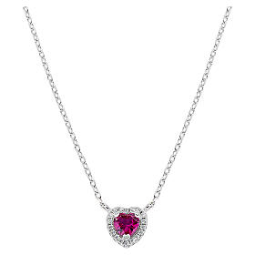 Amen 925 Silver Heart Necklace with Ruby-Colored Zircon