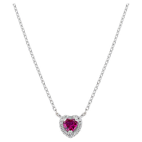Amen 925 Silver Heart Necklace with Ruby-Colored Zircon 1