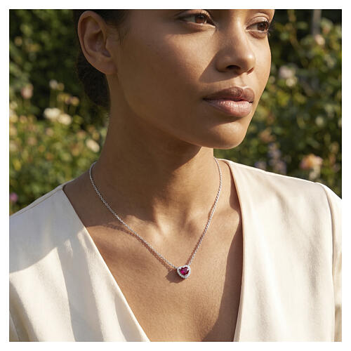 Amen 925 Silver Heart Necklace with Ruby-Colored Zircon 2